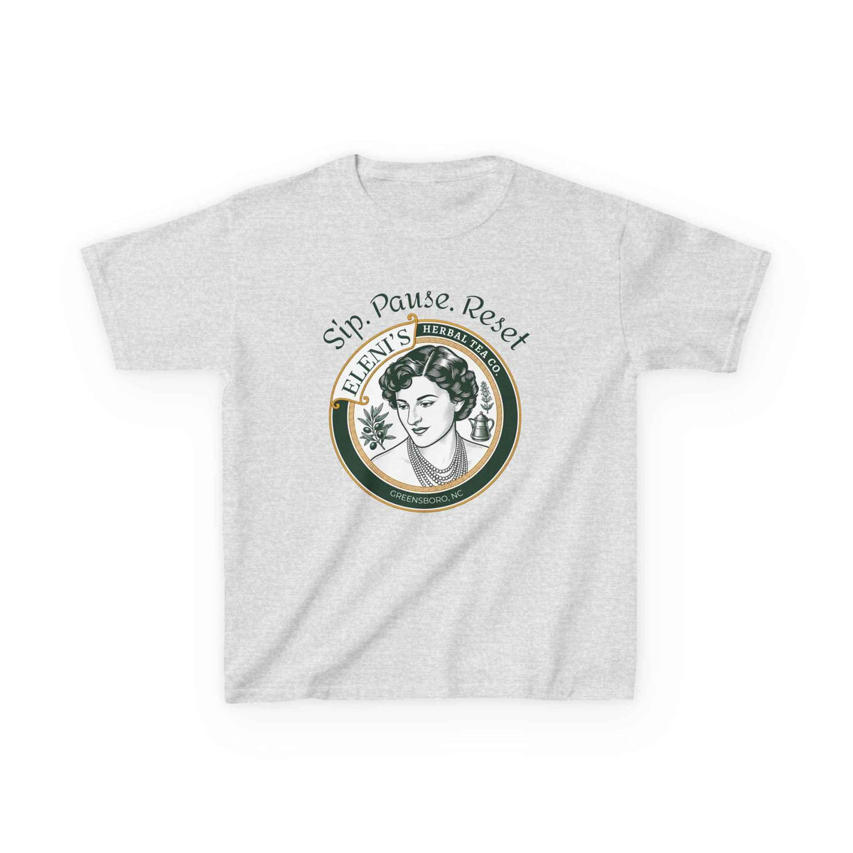 Kids Tee — Sip. Pause. Reset.  Cute Stacked Teacups Kids T‑Shirt (Tea Lover Gift)