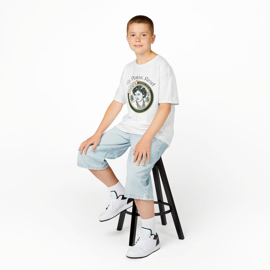 Kids Tee — Sip. Pause. Reset.  Cute Stacked Teacups Kids T‑Shirt (Tea Lover Gift)