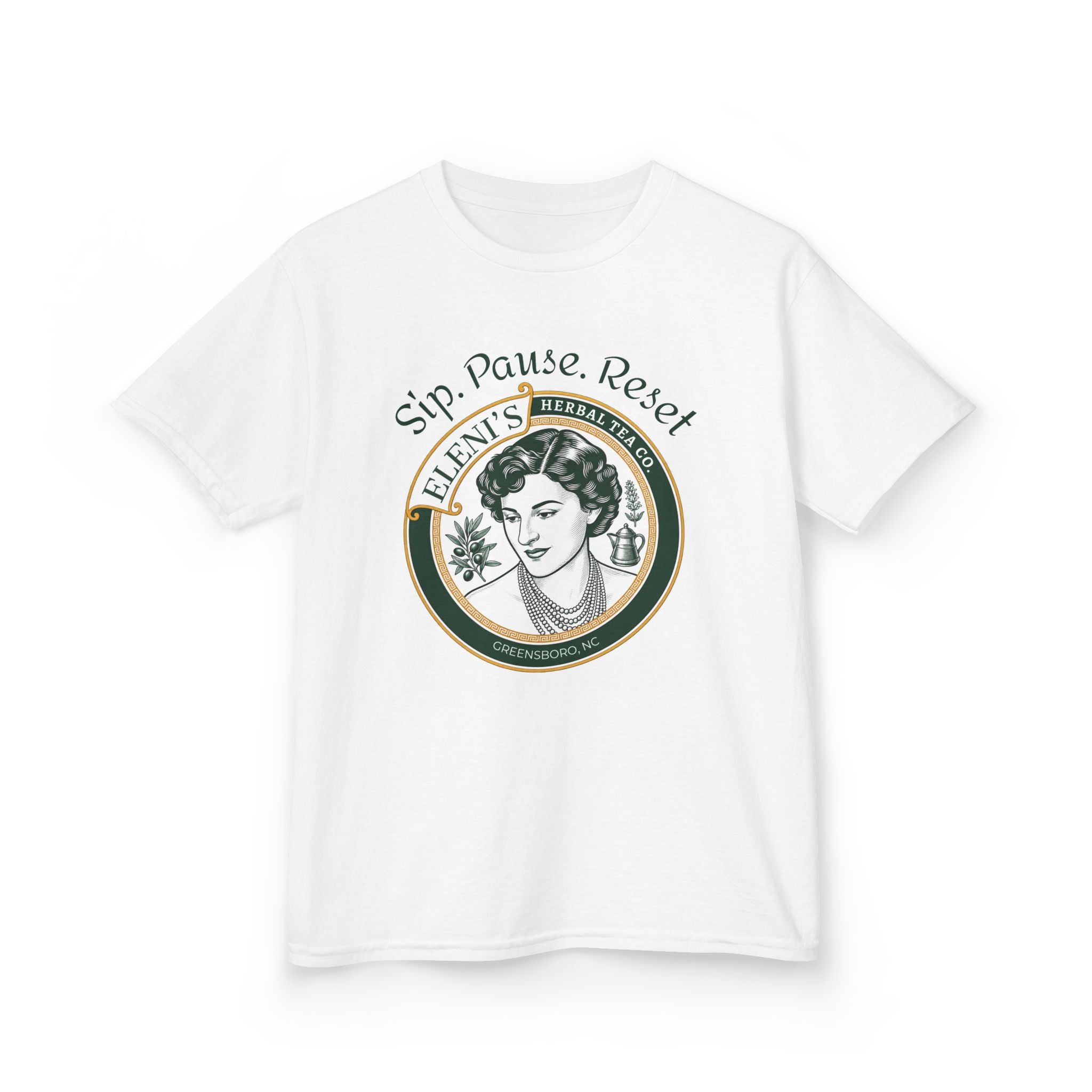 Kids Tee — Sip. Pause. Reset.  Cute Stacked Teacups Kids T‑Shirt (Tea Lover Gift)