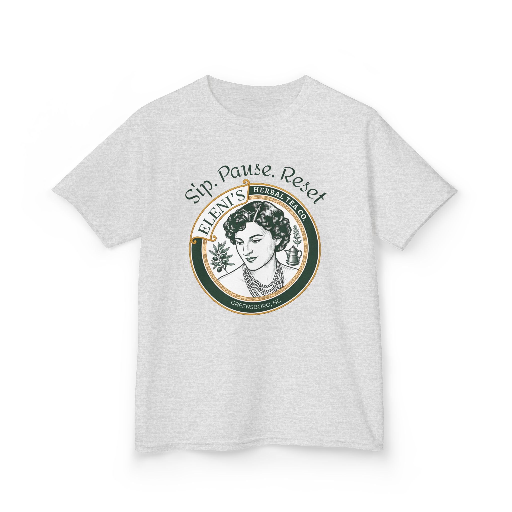 Kids Tee — Sip. Pause. Reset.  Cute Stacked Teacups Kids T‑Shirt (Tea Lover Gift)