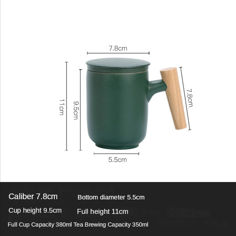 Tea Separation Mug Ceramic Frosted Tea Cup Household Office Wooden Handle Mug With Lid Filtration Ceramic and Pottery Cups Mugs