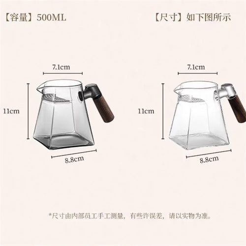 500ml/ 16.9oz  Wooden Handle Glass Fair Cup With Crescent Filter High-grade Tea Dispenser Chahai Tea Divider Tea Cup  Kung Fu Tea Set