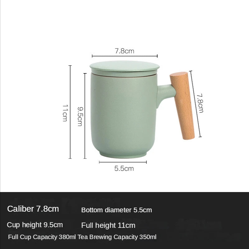 Tea Separation Mug Ceramic Frosted Tea Cup Household Office Wooden Handle Mug With Lid Filtration Ceramic and Pottery Cups Mugs