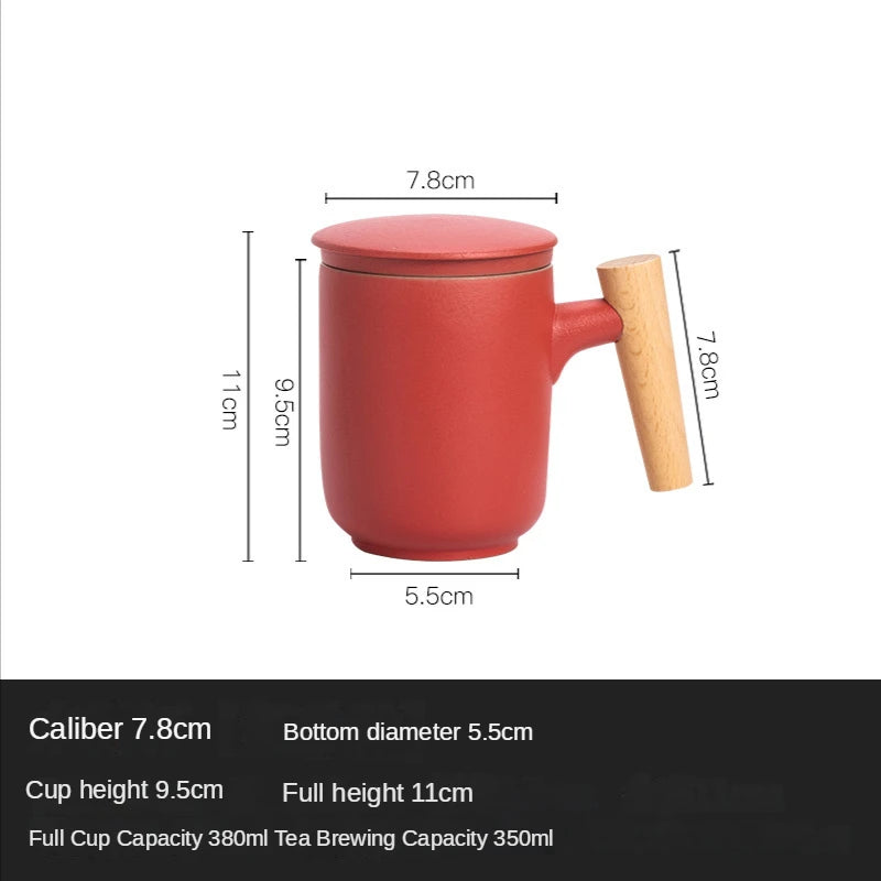 Tea Separation Mug Ceramic Frosted Tea Cup Household Office Wooden Handle Mug With Lid Filtration Ceramic and Pottery Cups Mugs